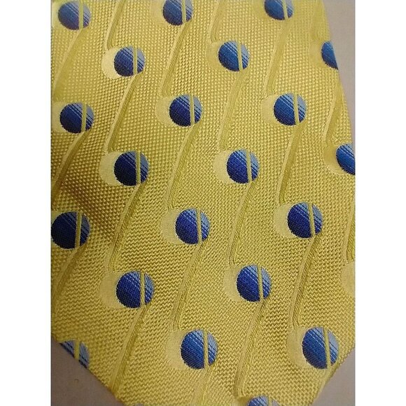 Ermenegildo Zegna Men's 100% Silk Italy Yellow & Blue Geometric Tie Necktie - Picture 2 of 8